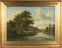 Fredrik Christian Kiaerskou, Landscape with rowing boat on the water.
