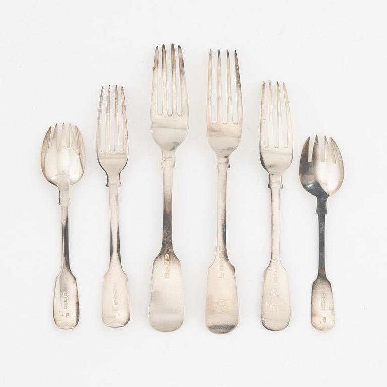 32 silver forks, London, England, 19th Century.