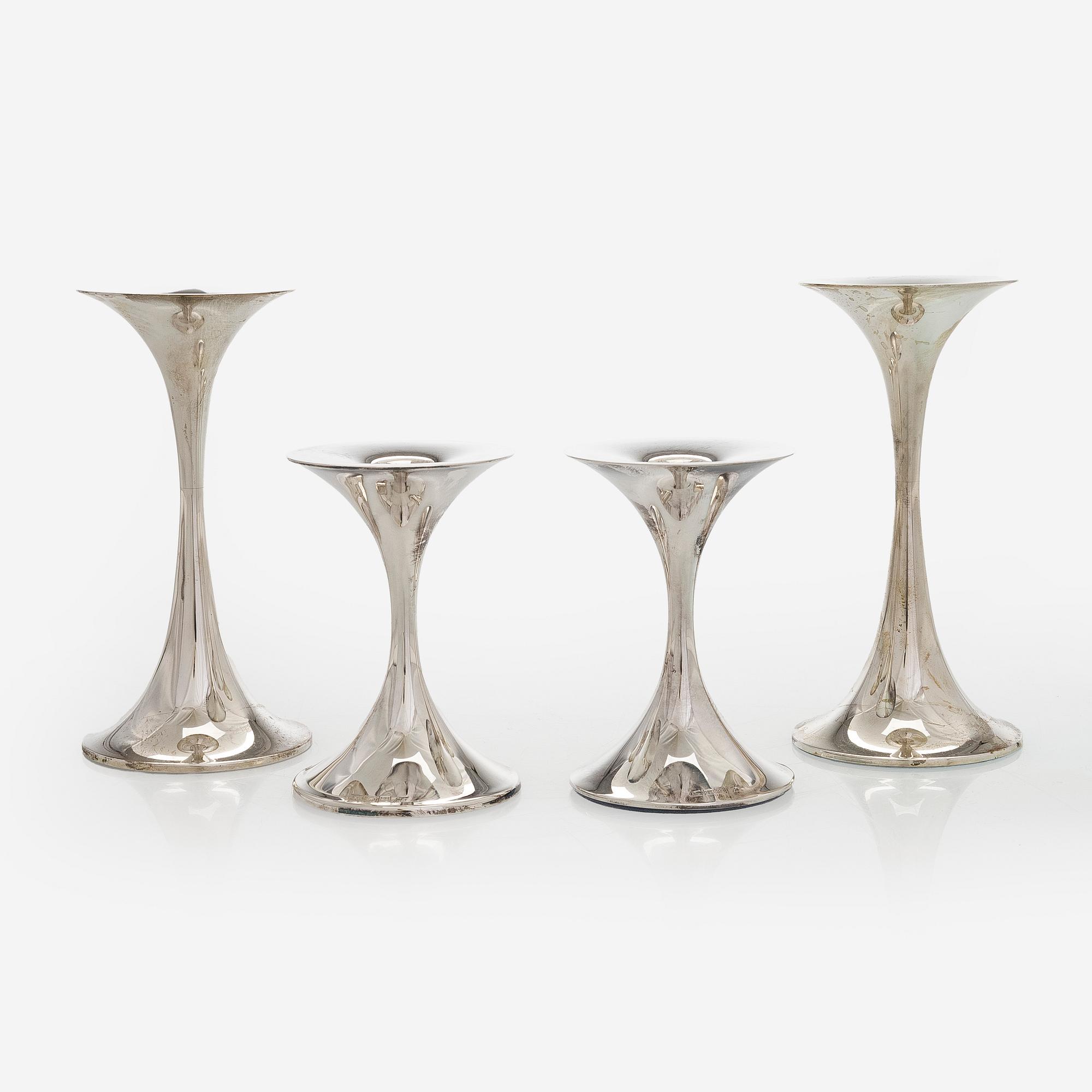 Tapio Wirkkala, Ljusstakar, 2 par, silver, "Trumpetti", Kultakeskus , Tavastehus 2001, 2016 och 2017.