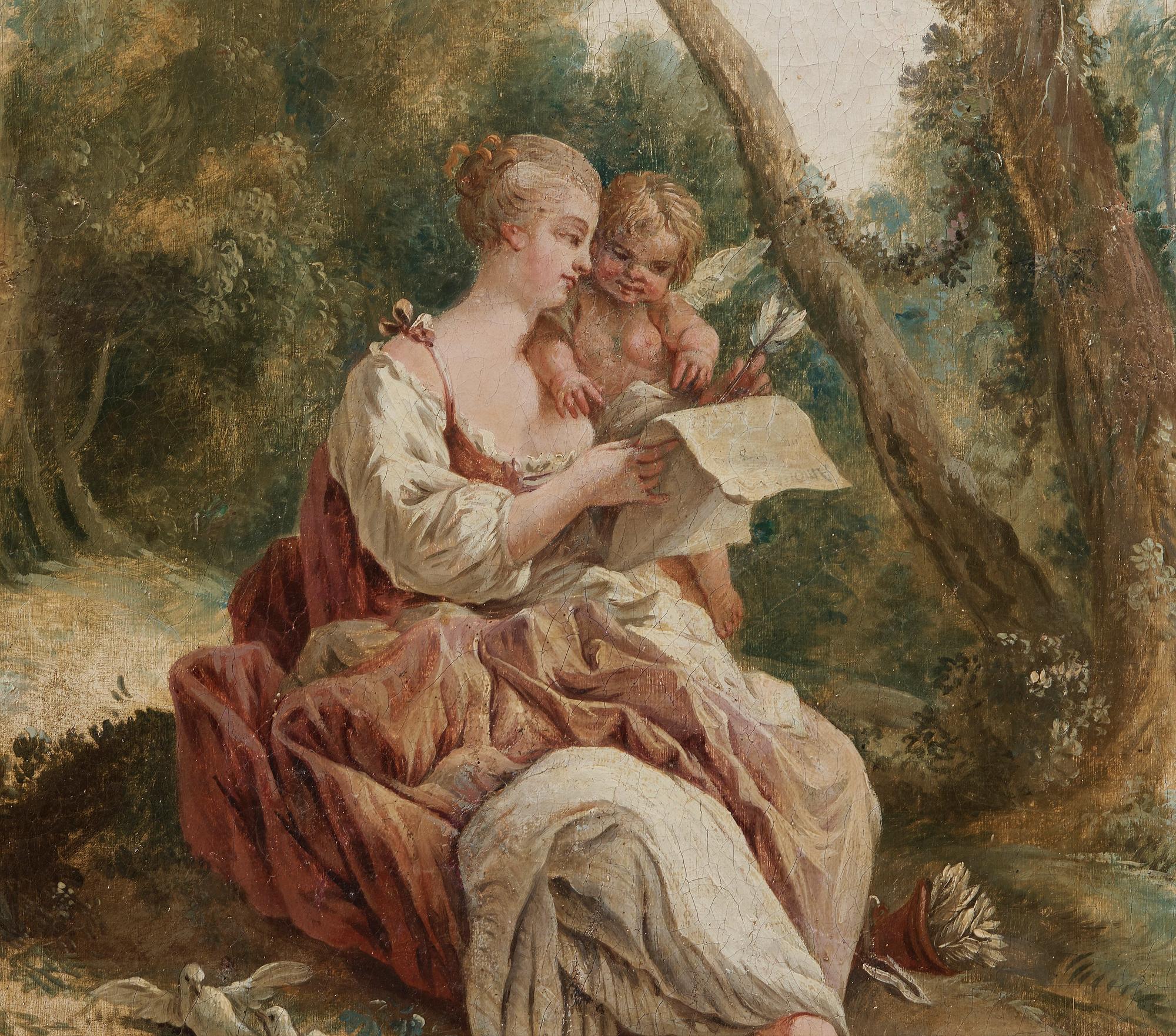 Johan Pasch Tillskriven, Väggfält. Pastoral scen med läsande herdinna.