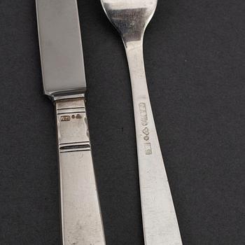 JACOB ÄNGMAN, 12+12 'Rosenholm' silver cutlery.