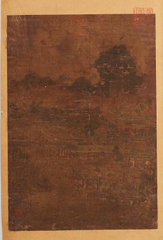 MÅLNINGAR, tre stycken, samt KALLIGRAFI. Qing dynastin, troligen 1700-tal eller äldre. Från album.