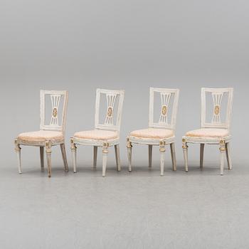 A set of four late Gustavian Lindome chairs from around year 1800.