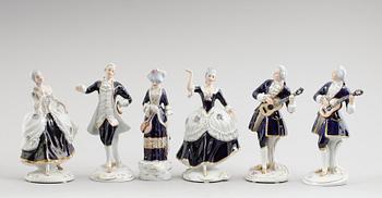 FIGURER, 6 st, porslin, Royal Dux, 1900-talets mitt.