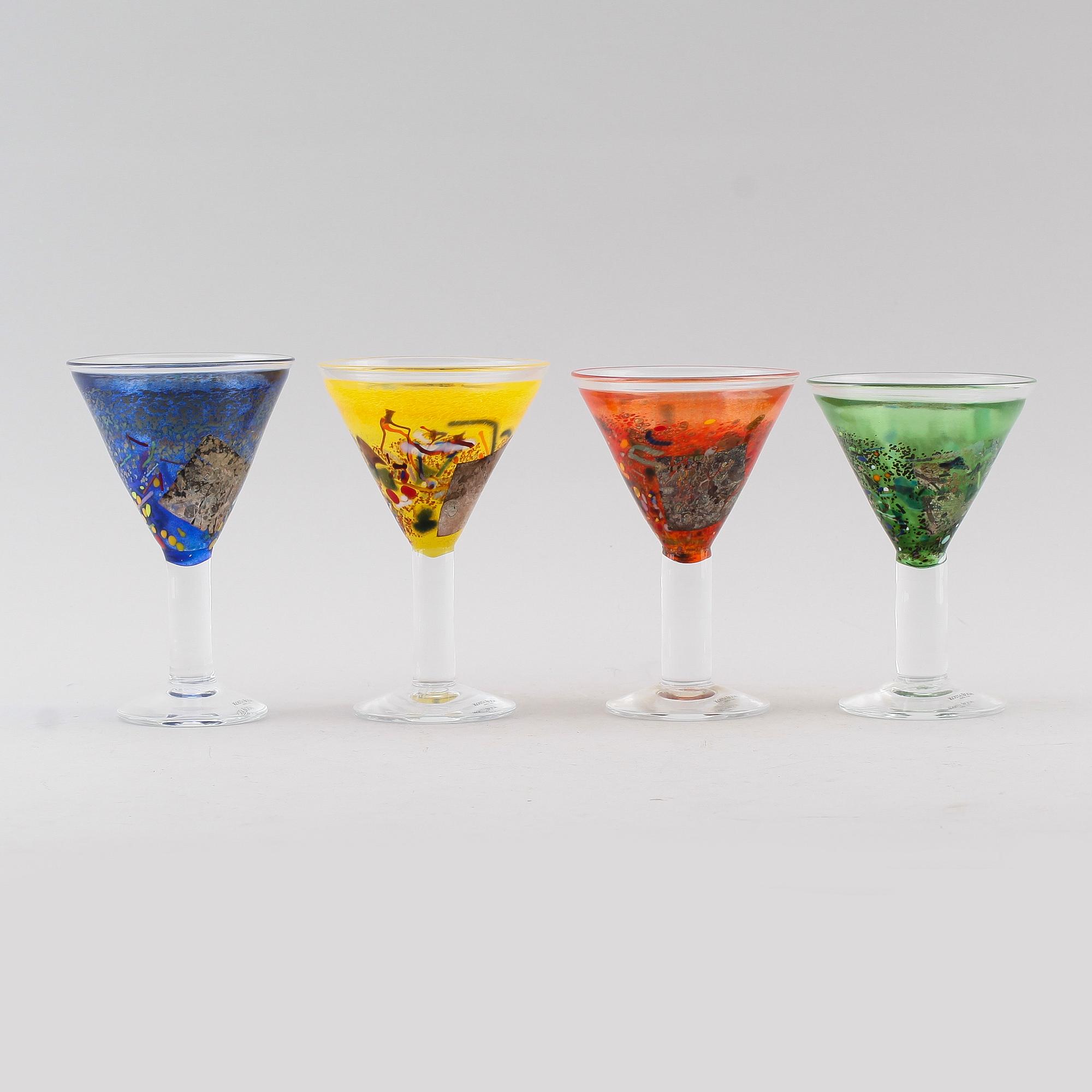GLAS, 4 st, Bertil Vallien, Kosta Boda, signerade.