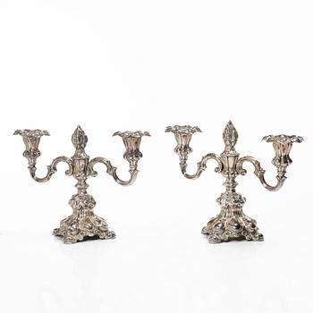 A pair of Baroque style silver candelabras, C.G.Hallberg, Stockholm, Sweden, 1945.