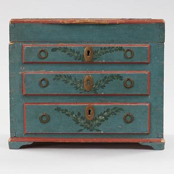 a miniature chest of drawers from the 19th century.