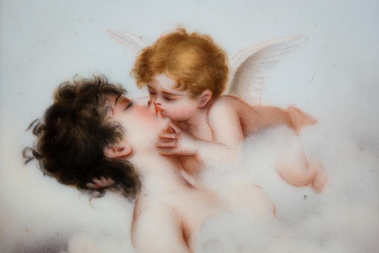 PORSLINSMÅLNING,"Förbjudna kyssen" efter Willem Martes. 1900-talets början.