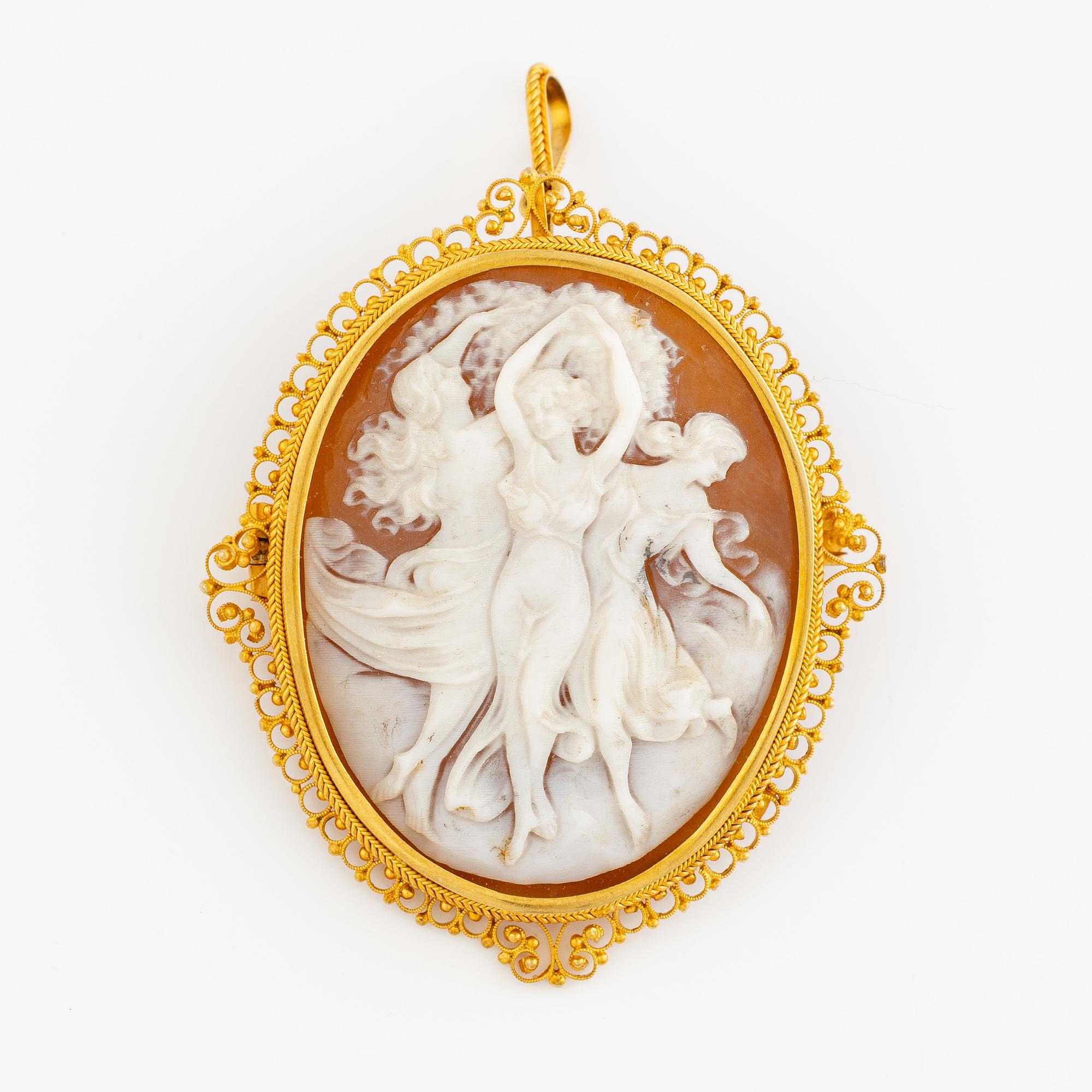 Hänge/brosch 14K guld med en camé.