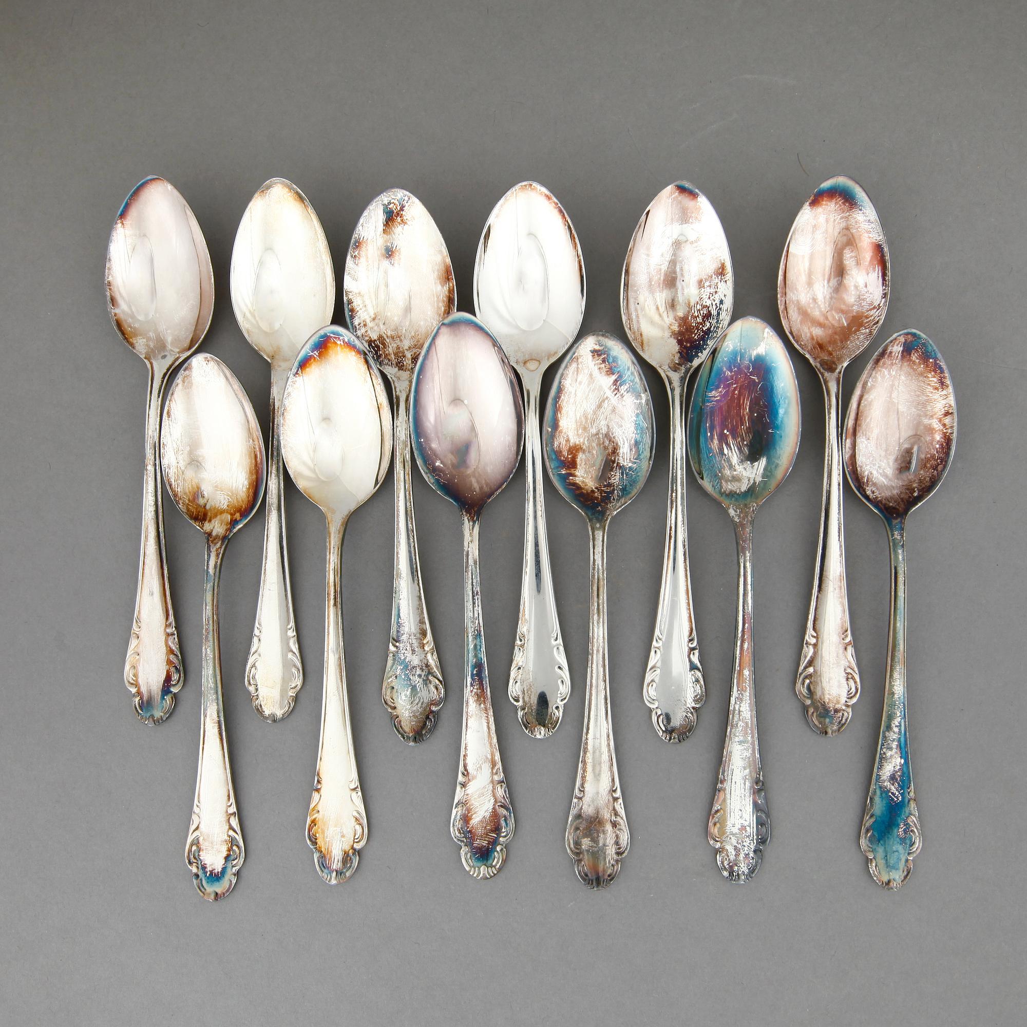 TESKEDAR, 12 st, silver, modell "Haga". Vikt ca 175 g.