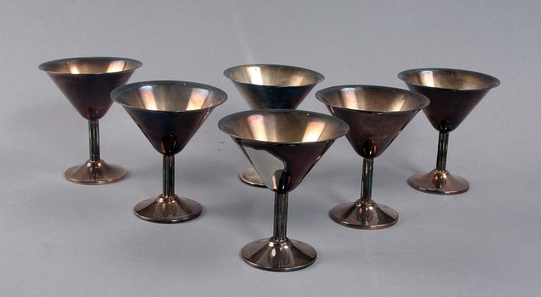 COCKTAILGLAS, 6 st, silver Tesi, 1900-tal.