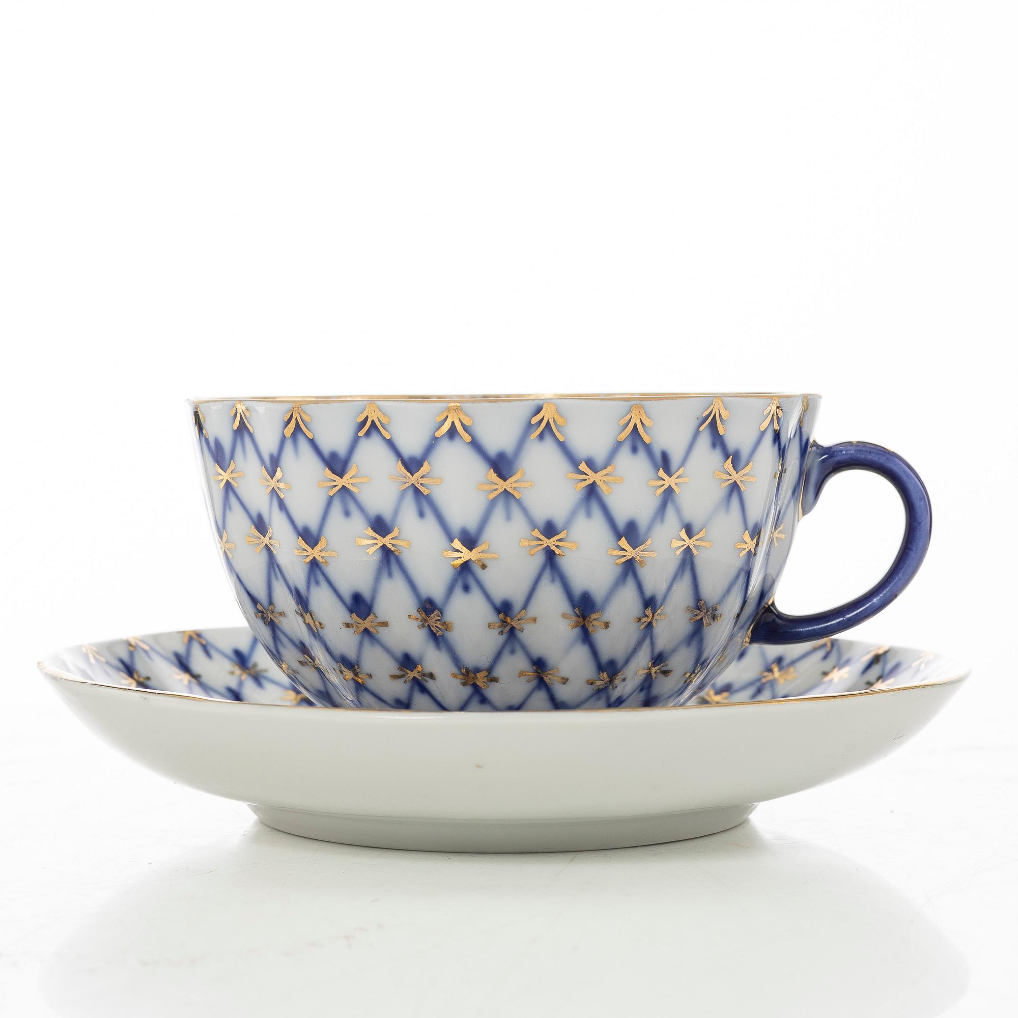 Coffee and tea service, 32 pieces, "Cobalt Net", Lomonosov, Soviet Union.