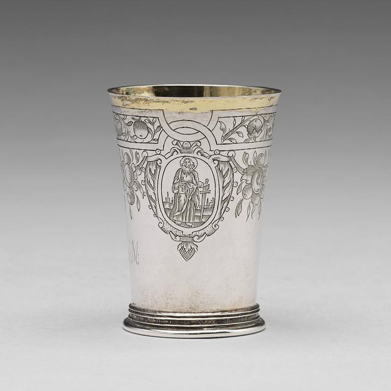Andreas Pauli, bägare, silver, Köln (verksam 1663-1669). Senrenässans.