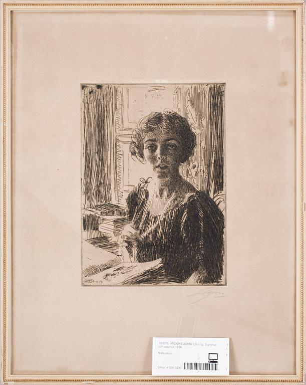 ANDERS ZORN. Etsning. Signerad och daterad 1914.