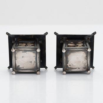 A pair of Japanese sterling silver lantern shape boxes, jungin mark for pure silver.