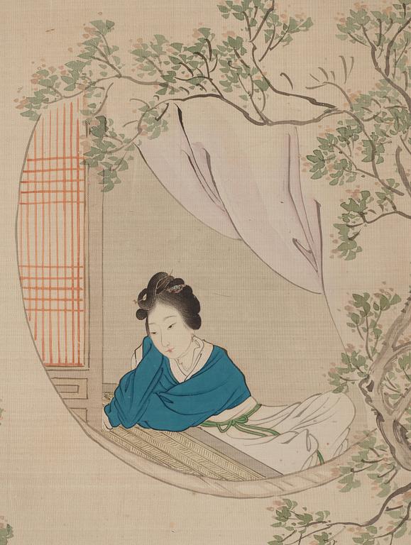MÅLNINGAR, fyra stycken, akvarell och tusch på silke, sen Qingdynasti, attibuerad till Pan Zhenyong (1852-1921).