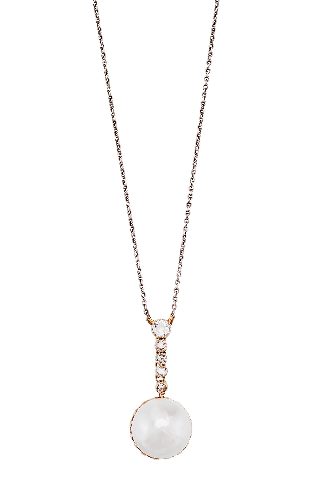 A DIAMOND AND PEARL PENDANT.