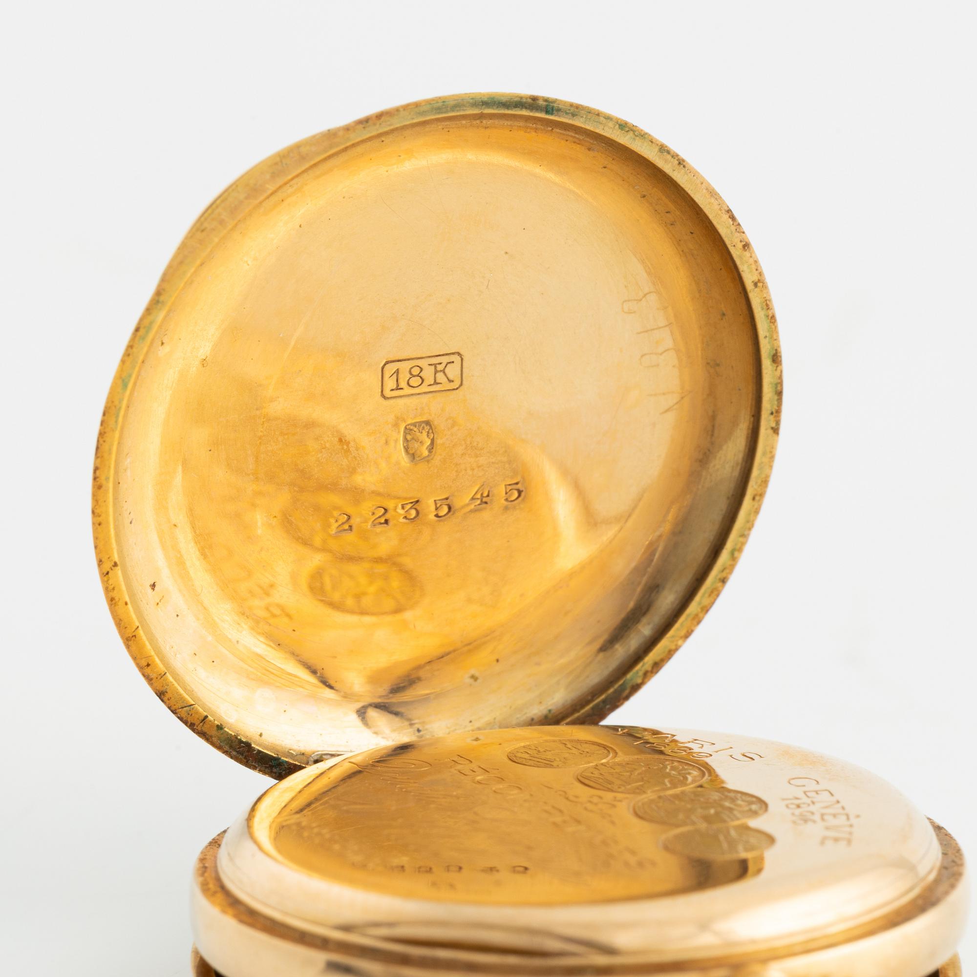 Pocket watch, 18K gold enamel, 29,5 mm.