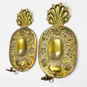 A pair of baroque style brass wall lights by Johan F. Hellström, Nyköping, 1898.