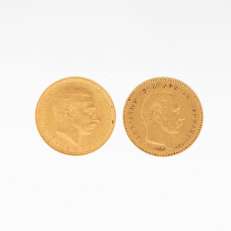 Guldmynt 2 st 10 kr, Christian IX 1900 och Christian X 1913, Danmark.