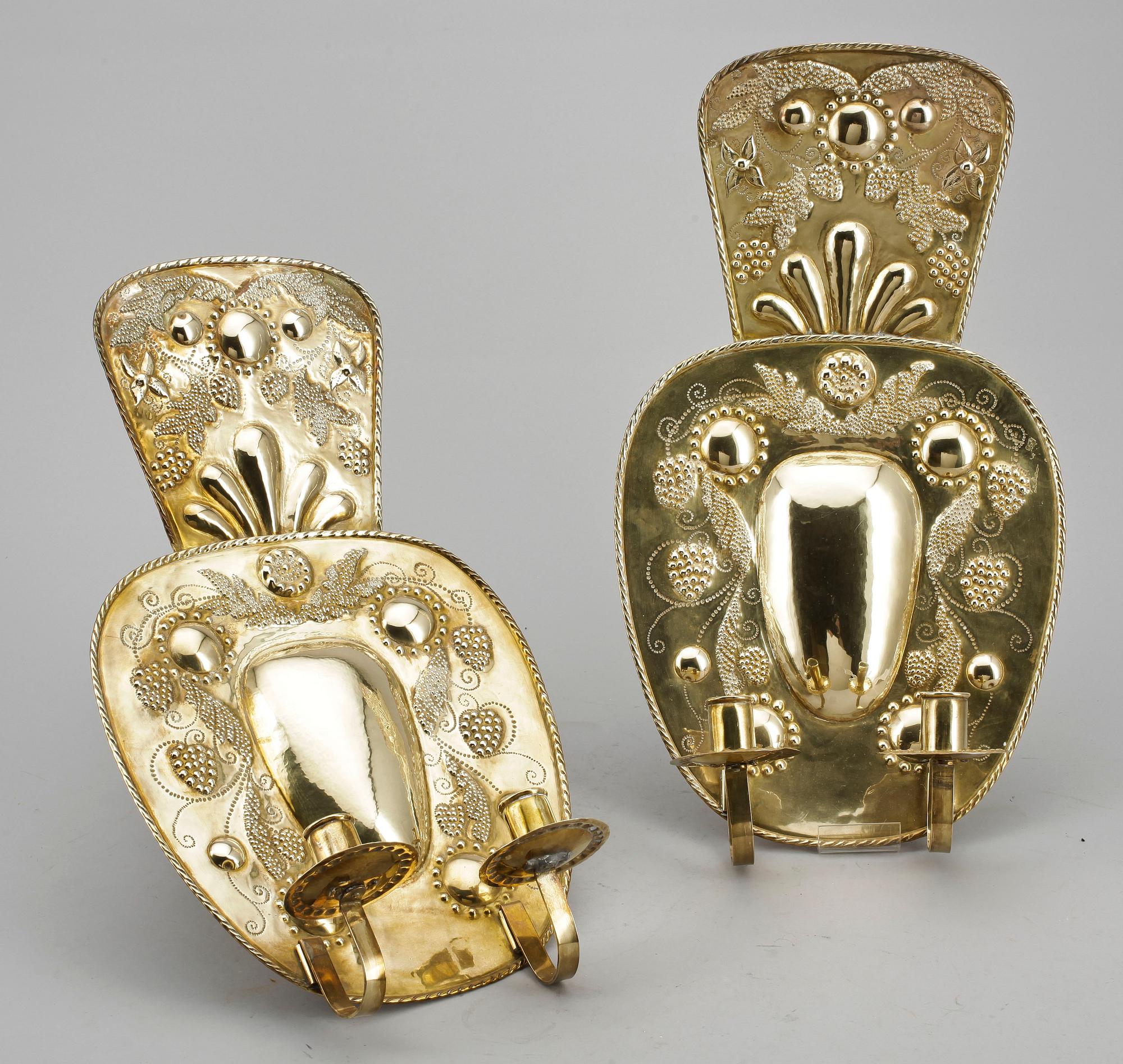 LJUSPLÅTAR, ett par, mässing, barockstil, 1900-tal.