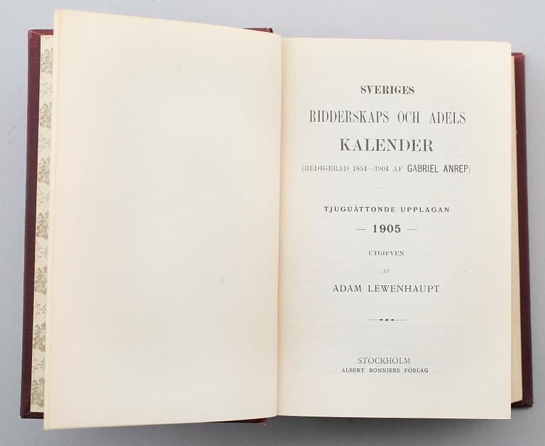 ADELSKALENDRAR, 17 volymer, årtal mellan 1890 - 1928 samt 1955.