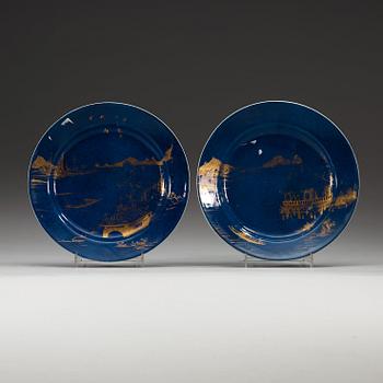 A set of three powder blue dishes, Qing dynasty, 18th Century.