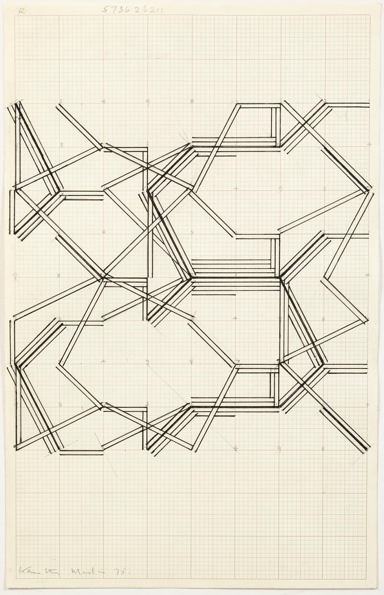 Kenneth Martin, mixed media on paper, 3 pcs, signed and dated -75.
