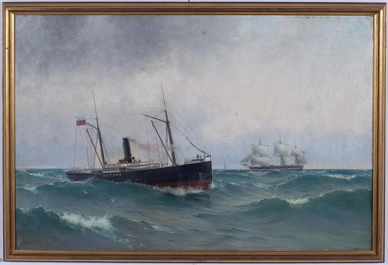 Arvid Ahlberg, ”Meteor & Vanadis vid Utklippans fyr".