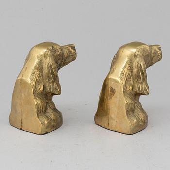 A PAIR OF BRASS BOOK ENDS; 20TH CENTURY.