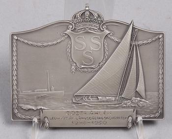 PLAKETT, silver, "Kungliga Svenska Segelsällskapet", CG Hallberg, 1948.