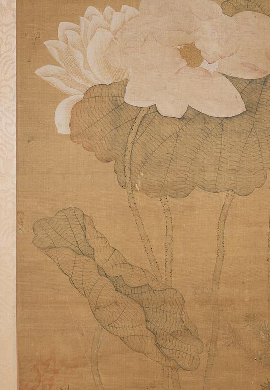 MÅLNING, lotus blommor i Songstil, i Yun Shouping (1633-1690) stil, Qingdynastin (1644-1912).