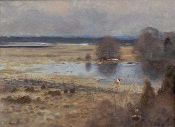 Lindorm Liljefors, Autumn Landscape with Goldfinches.