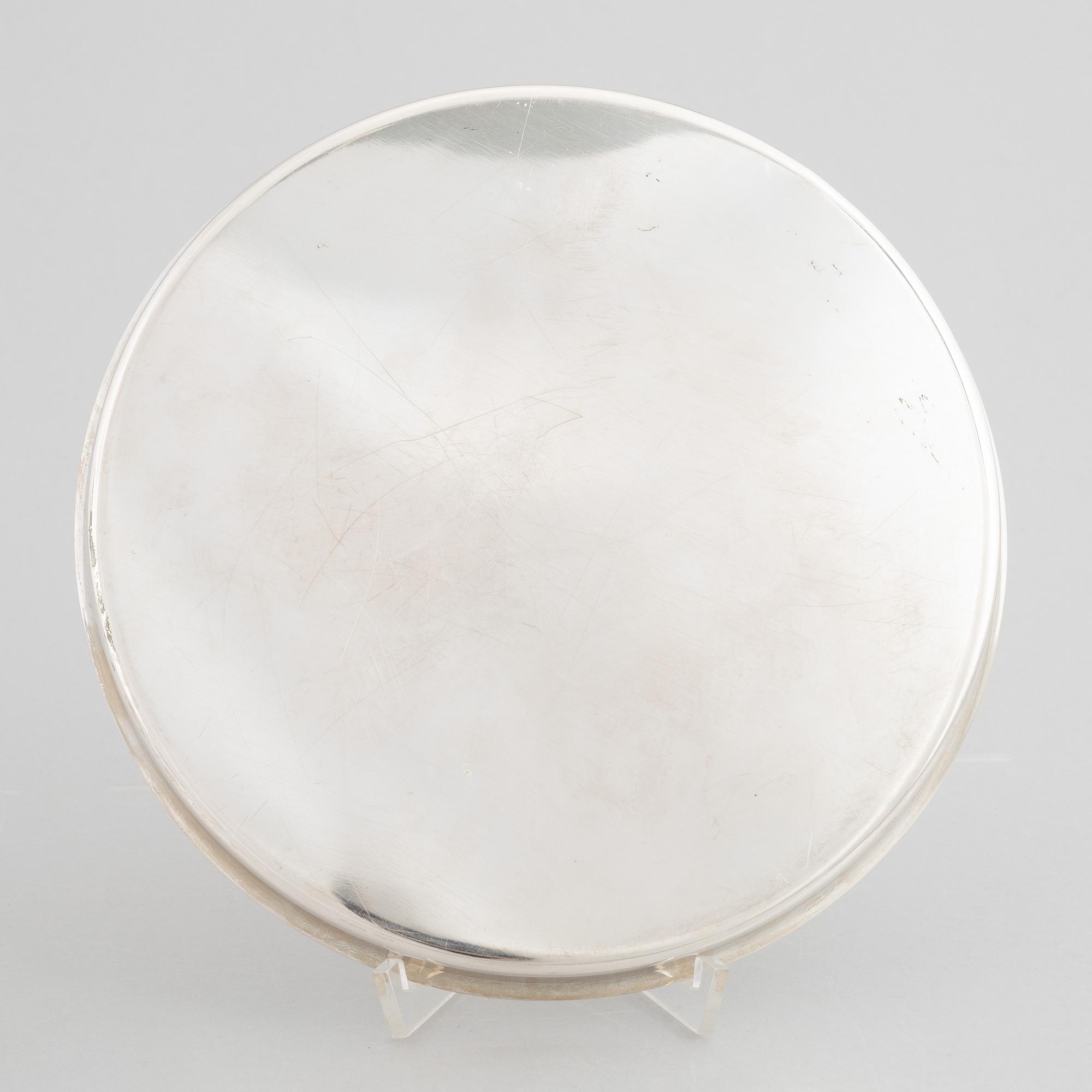 A set with a tray, sugar-bowl and a creamer, marks of Ove Bohlin, Stockholm, Sweden 1963.