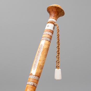 TYKO LAMPA, a Sami birch and reindeer horn walking stick, Vittangi, signed.