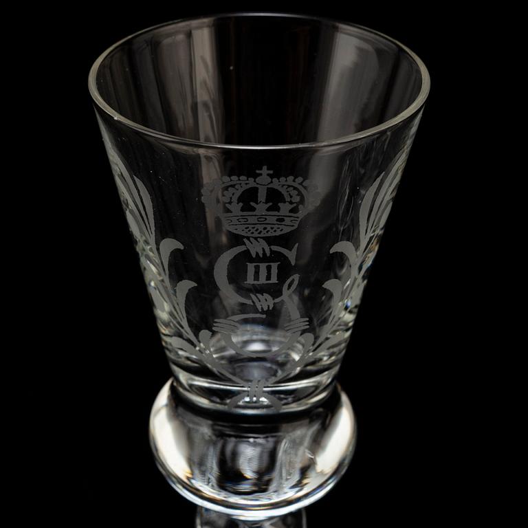 SNAPSGLAS, 9 st, "Gustav III", Reijmyre Glasbruk.