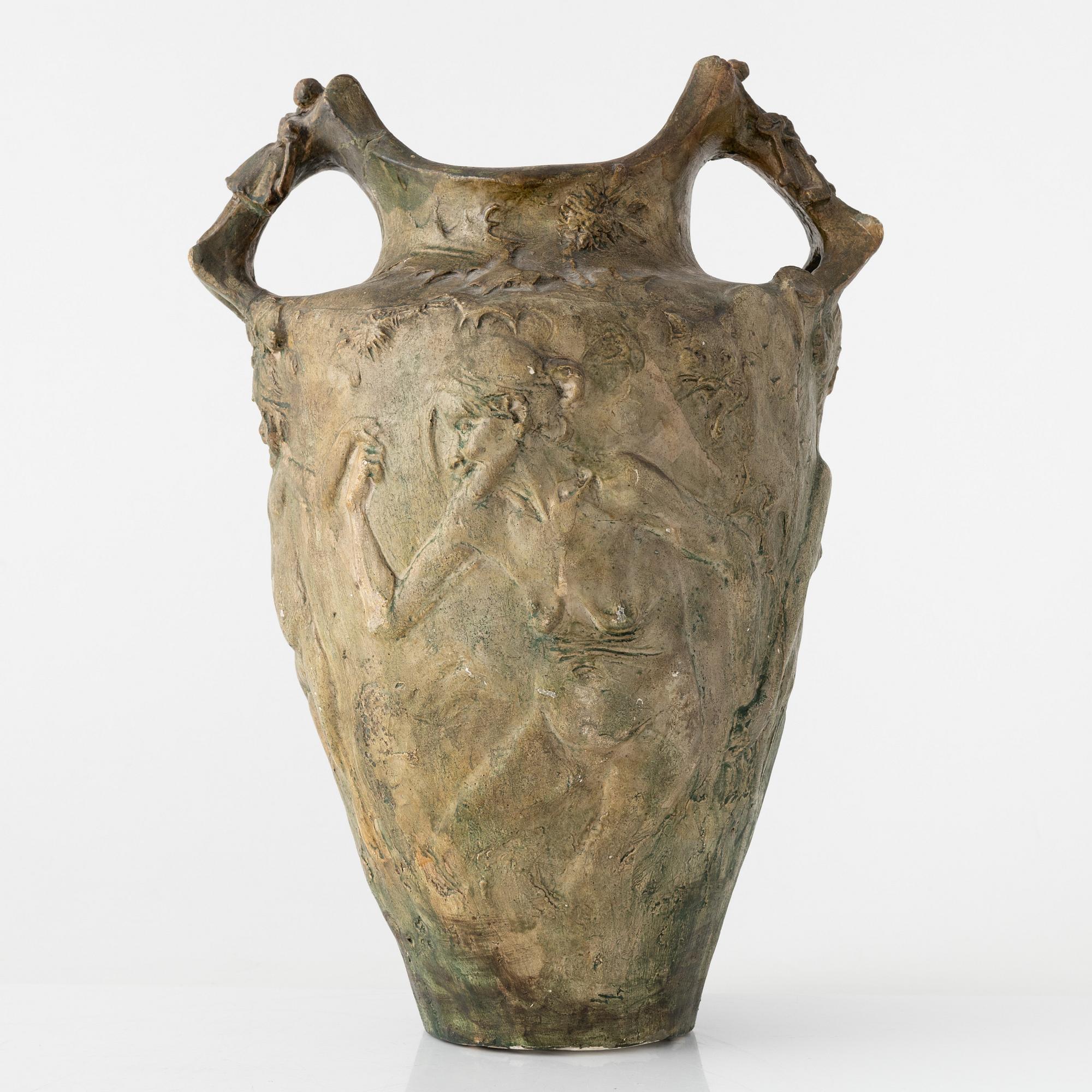 Agnes de Frumerie, an Art Nouveau plaster vase, Paris, signed and dated -94.