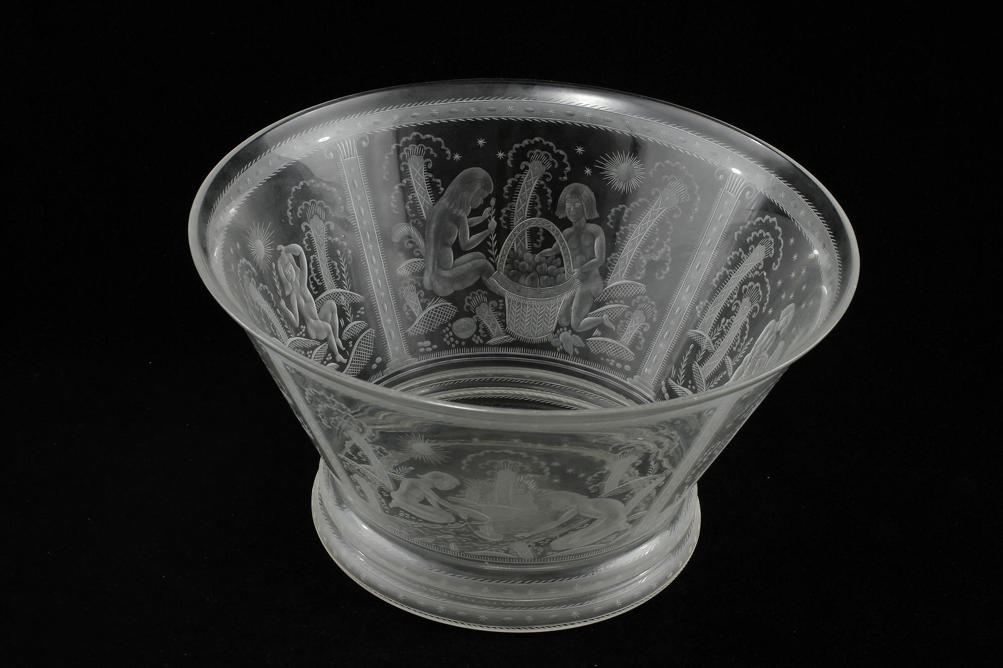 EDWARD HALD, skål, glas, Orrefors, signerad och daterad 1926.