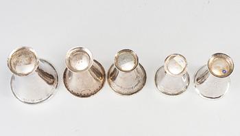 Five Swedish 18th century silver beakers.