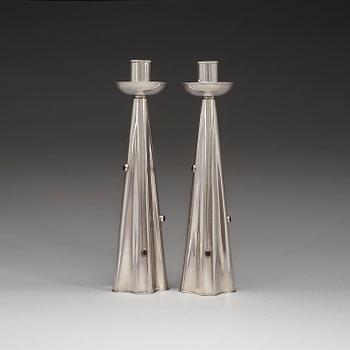 A pair of Vera Ferngren silver candlesticks, C.G Hallberg Stockholm 1959.