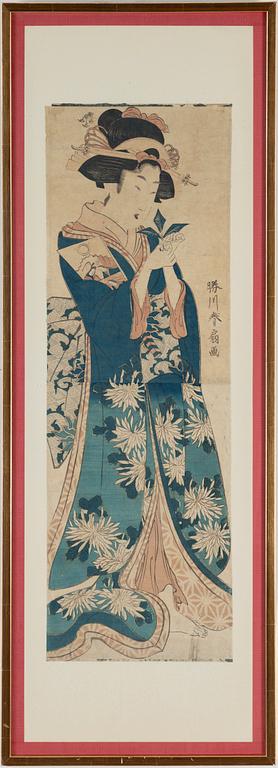 KATSUKAWA SHUNSEN (1762-1830), after, colour woodblock print. Japan, 19th century.