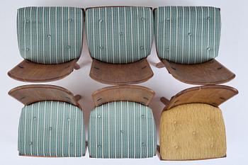 Axel Einar Hjorth, a set of six stained pine "Lovö" chairs, Nordiska Kompaniet, Sweden, 1930s.