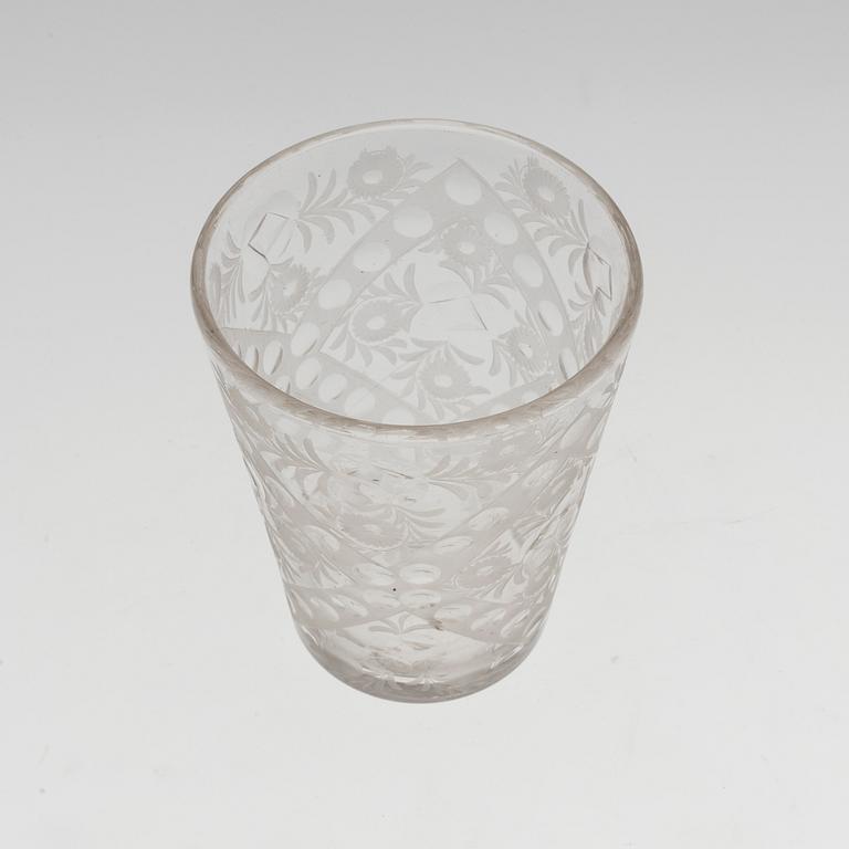 A CUT GLASS BAROQUE BEAKER, 18th century.