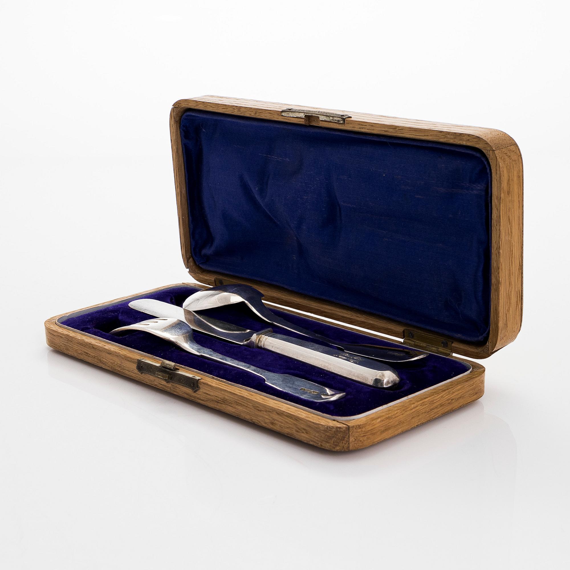 Cutlery in case, 3 pcs, silver, Filander and Timper, St Petersburg 1869 and Helsinki 1900.