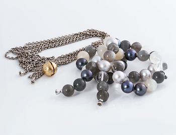 A rockcrystal, moonstone and cultured pearl necklace by Ole Lynggaard.