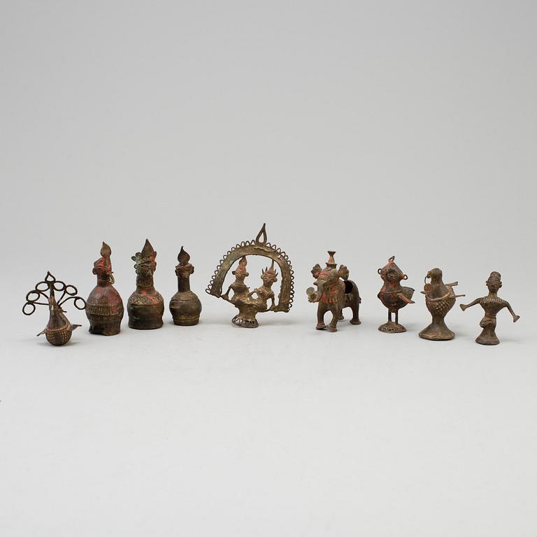 A group of nine metal deities, Southeast Asia, presumably early 20th Century.