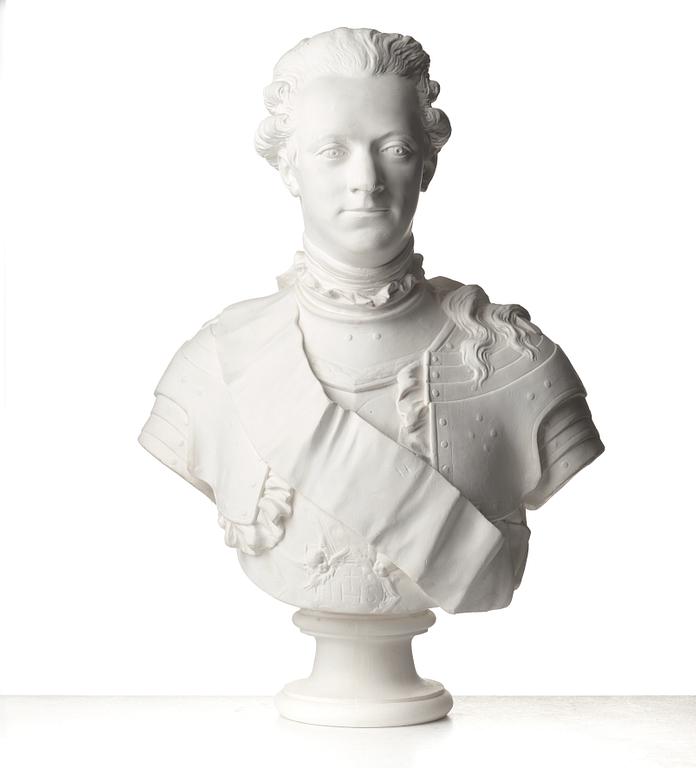 JOHAN TOBIAS SERGEL, after. A plaster bust of King Gustav III. 20th Century.