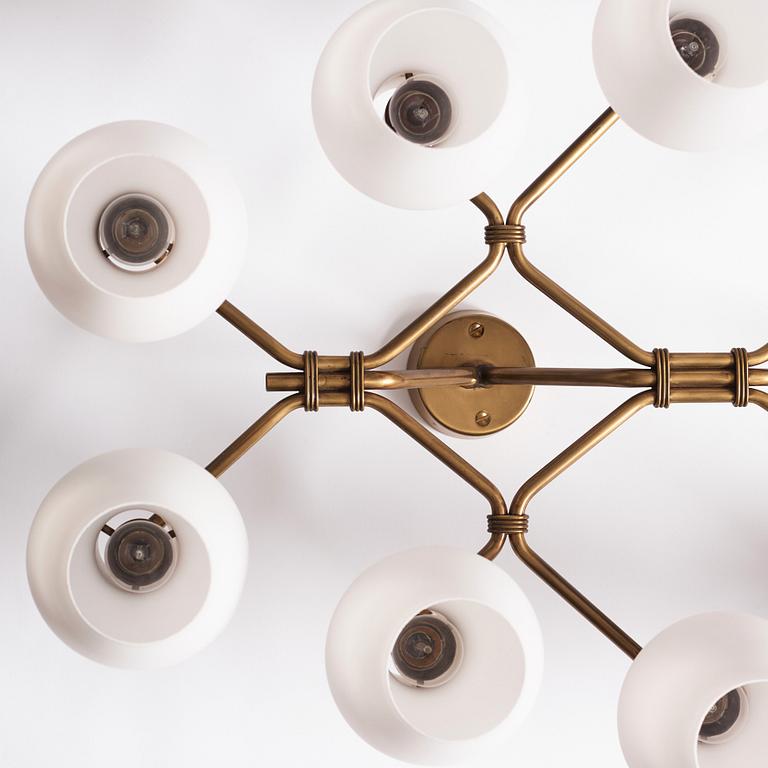 Hans Bergström, a rare and monumental ceiling lamp, ateljé Lyktan, Sweden, 1940-50s.