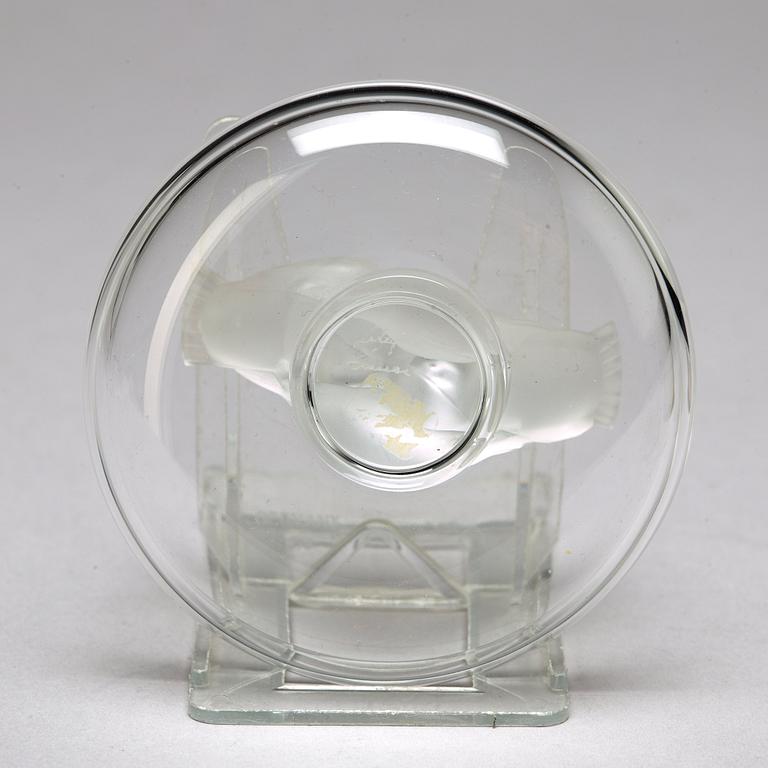 RENE LALIQUE, a cast glass box "Dahlia" and a dish "Deux Colombes", France, post 1951.