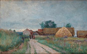 720. Anton Genberg, Farm houses with haystack.